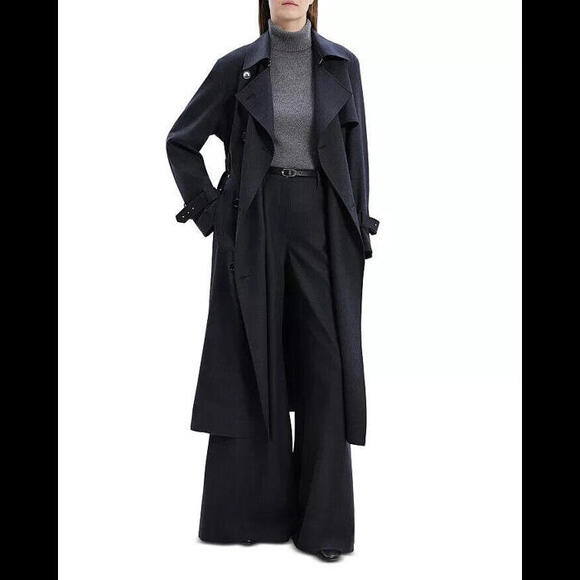 NEW Theory Relaxed Trench Coat in Stretch Flannel in dark navy Sz L #C4310 - Picture 6 of 12